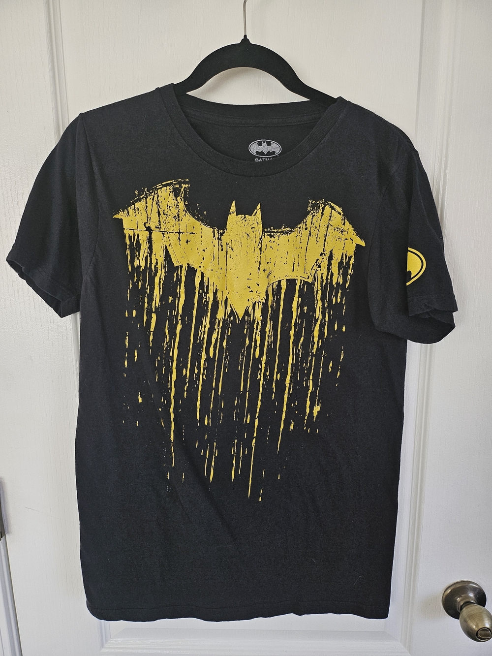 Batman Black Short-Sleeve Tee with Yellow Drip Bat Emblem